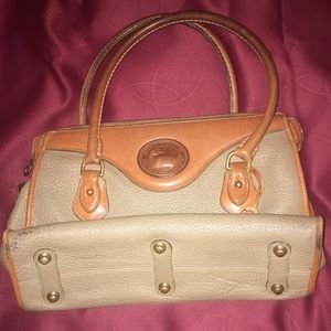 Tan and natural leather trim tote